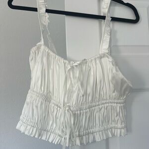 Wayf White Ruched Ruffled Camisole